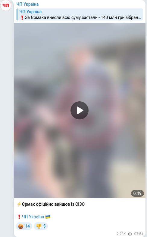 Скріншот Telegram-публікації