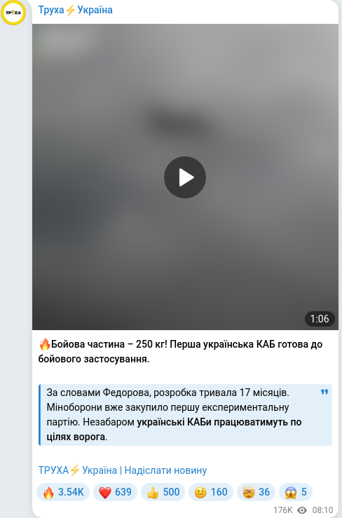 Скріншот Telegram-публікації