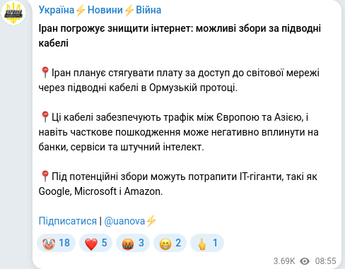 Скріншот Telegram-публікації