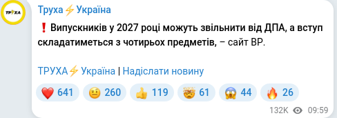 Скріншот Telegram-публікації