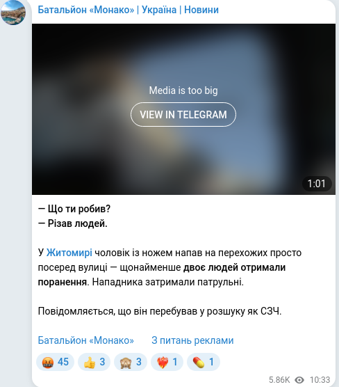 Telegram publication screenshot
