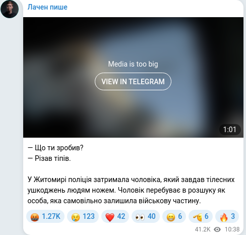 Telegram publication screenshot