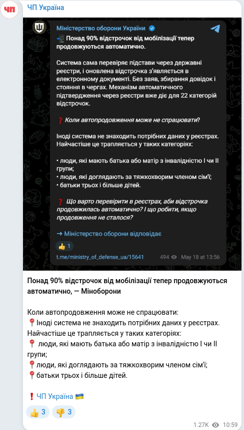 Скріншот Telegram-публікації