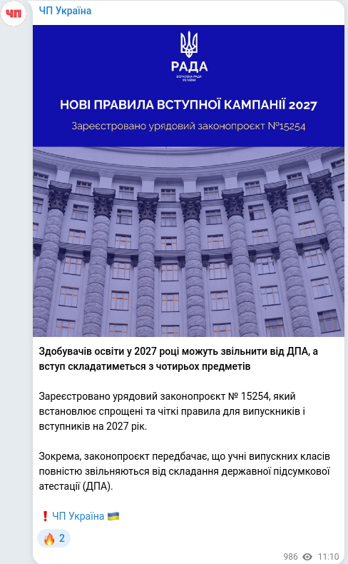Скріншот Telegram-публікації