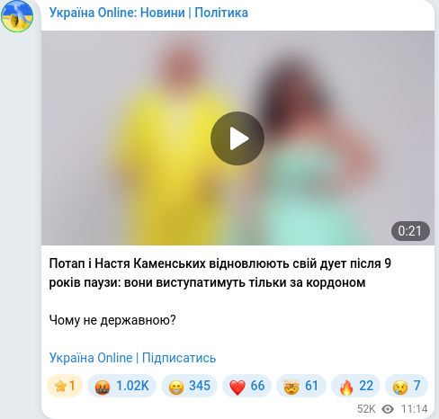 Скріншот Telegram-публікації