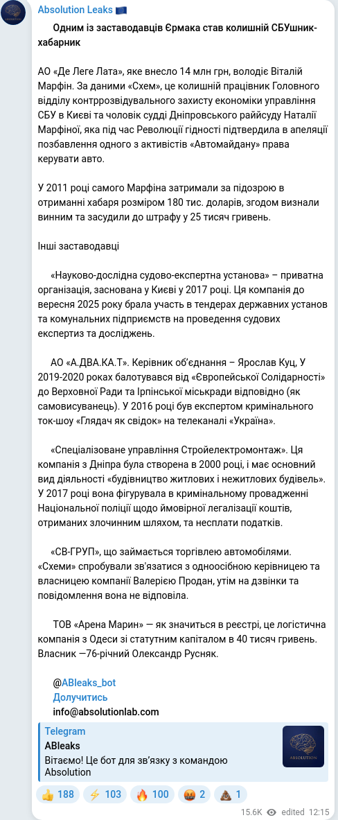 Скріншот Telegram-публікації
