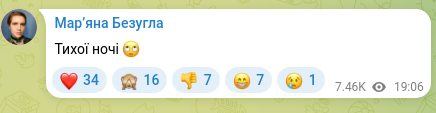 Screenshot of a Telegram post: Quiet night 🙄