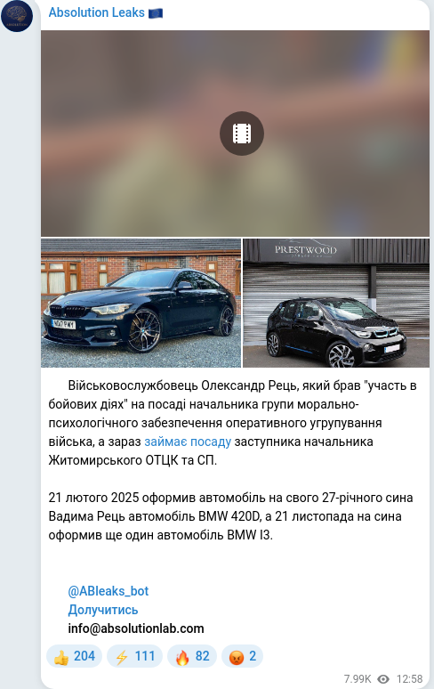 Скріншот Telegram-публікації