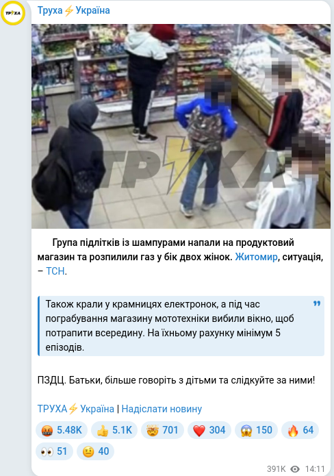 Скріншот Telegram-публікації