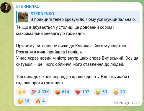 Screenshot of a Telegram post: What’s happening in the capital is a damn disgrace and the utmost contempt for…