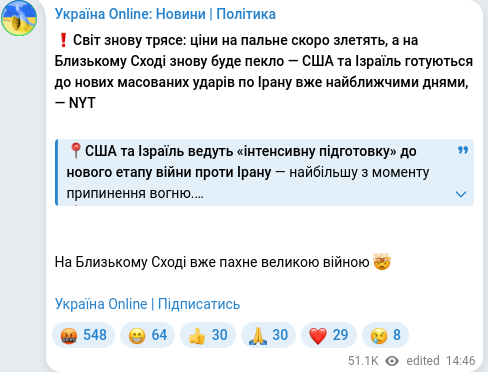 Telegram publication screenshot
