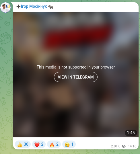 Screenshot of a Telegram post: ➕Ігор Мосійчук 🦏