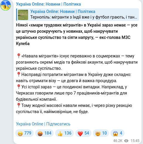 Telegram publication screenshot