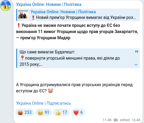 Telegram publication screenshot