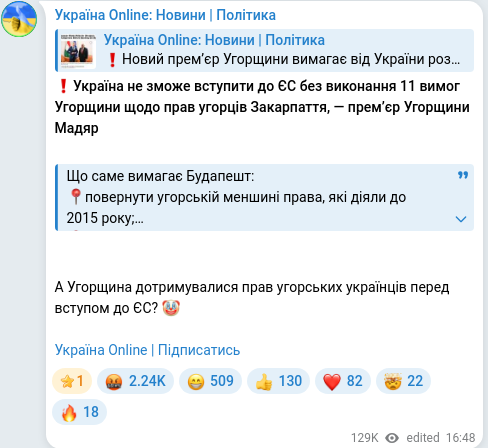 Telegram publication screenshot