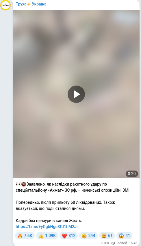 Скріншот Telegram-публікації