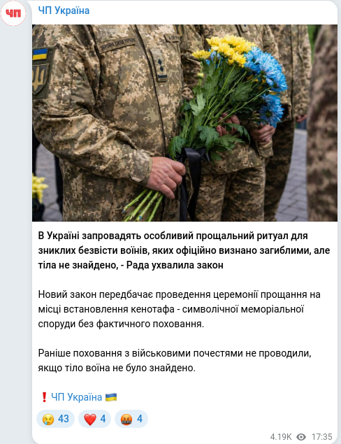 Скріншот Telegram-публікації