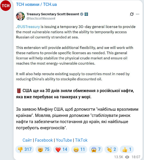 Скріншот Telegram-публікації