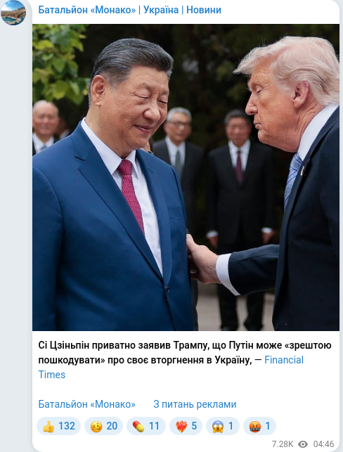 Скріншот Telegram-публікації