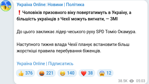 Скріншот Telegram-публікації