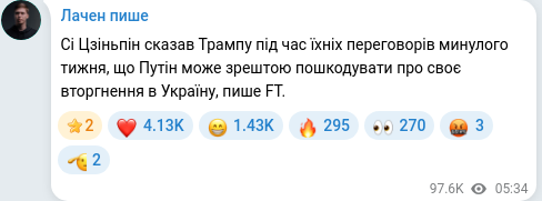 Скріншот Telegram-публікації
