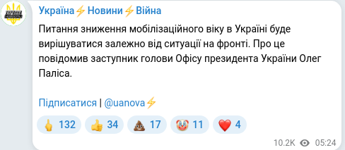 Скріншот Telegram-публікації