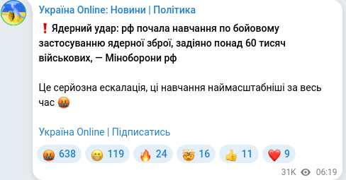 Скріншот Telegram-публікації