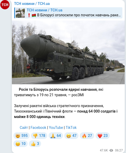Скріншот Telegram-публікації