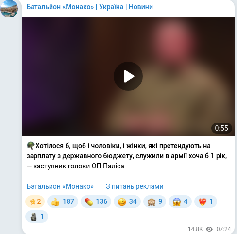 Скріншот Telegram-публікації