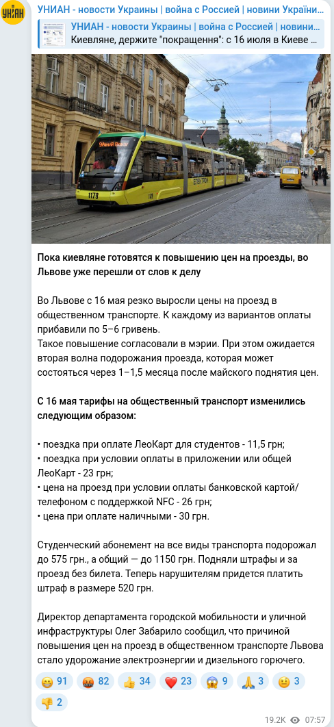 Скріншот Telegram-публікації