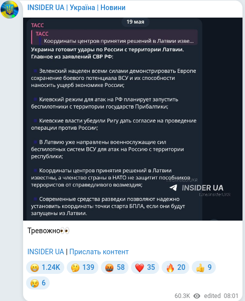 Скріншот Telegram-публікації