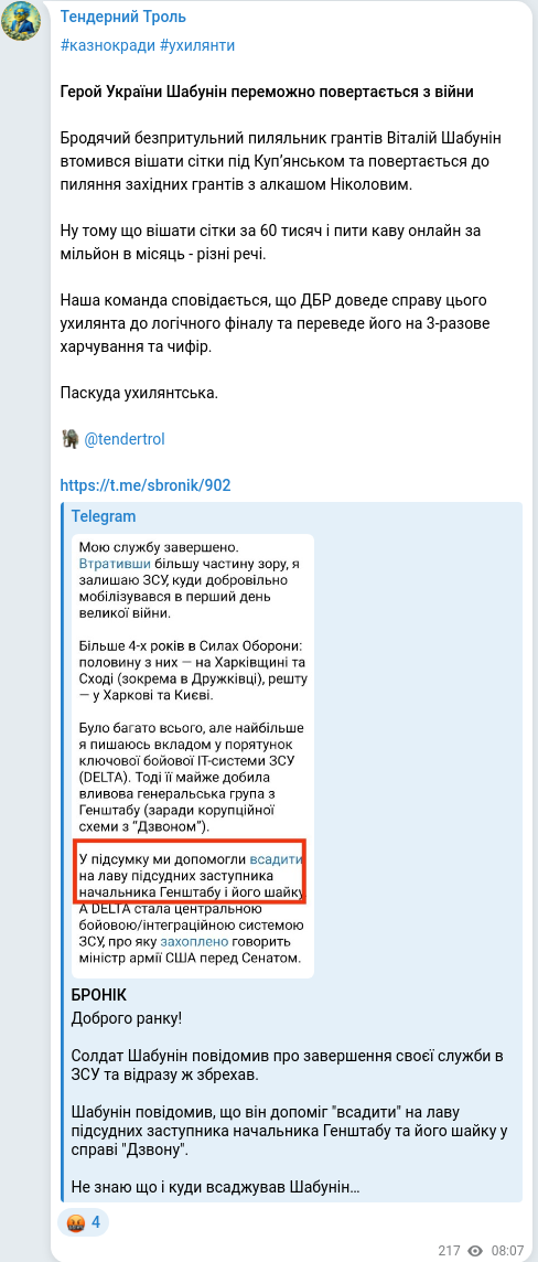 Скріншот Telegram-публікації