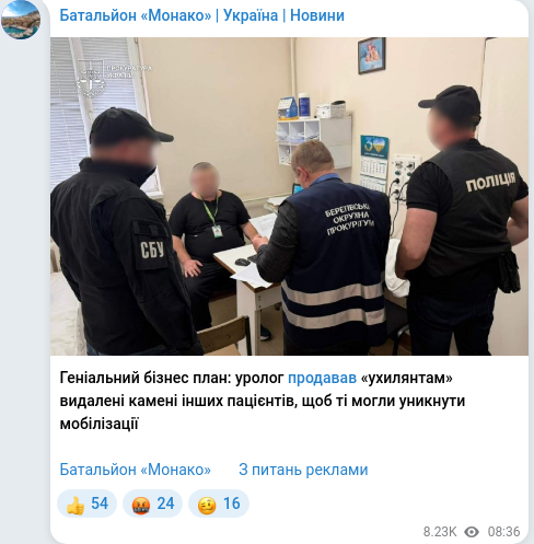 Скріншот Telegram-публікації