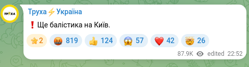 Screenshot of a Telegram post: ❗️There are still ballistic missiles over Kyiv.
