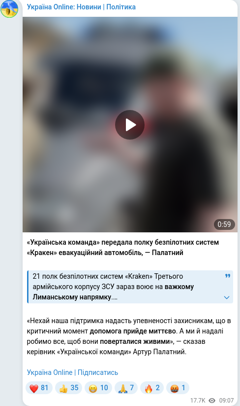 Скріншот Telegram-публікації