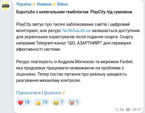 Скріншот Telegram-публікації