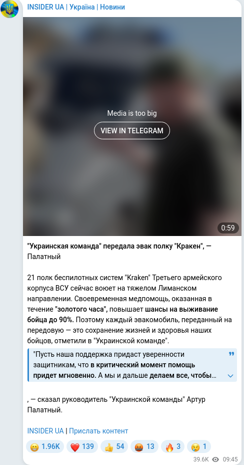Скріншот Telegram-публікації