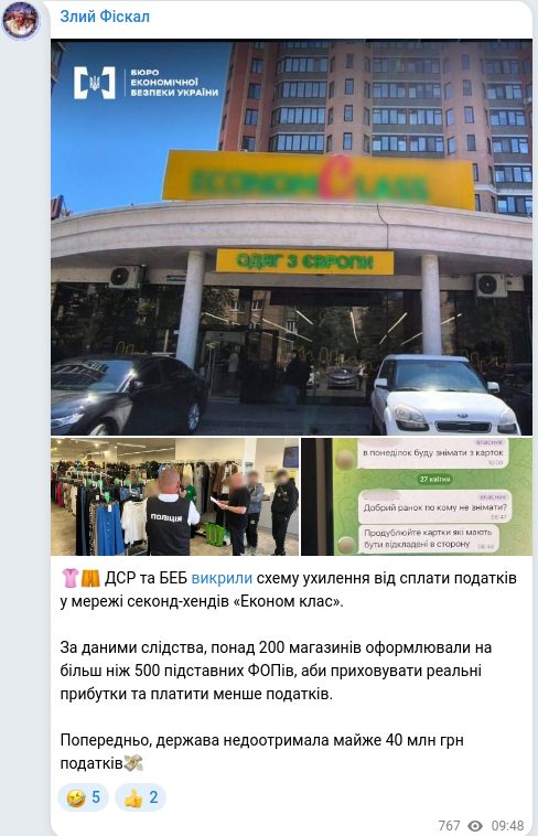 Скріншот Telegram-публікації