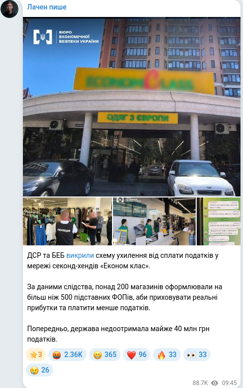 Скріншот Telegram-публікації