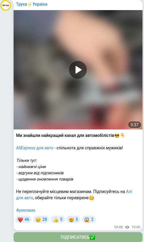 Скріншот Telegram-публікації