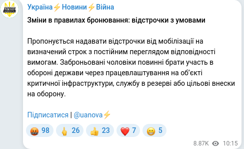 Скріншот Telegram-публікації