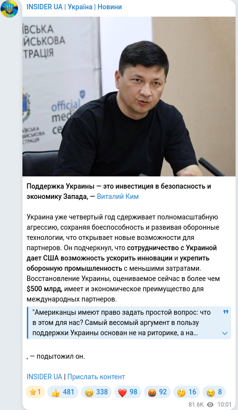 Скріншот Telegram-публікації