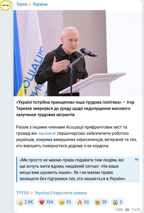 Скріншот Telegram-публікації