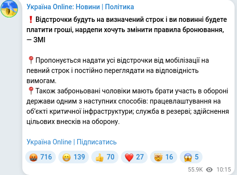 Скріншот Telegram-публікації