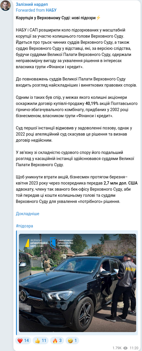 Скріншот Telegram-публікації