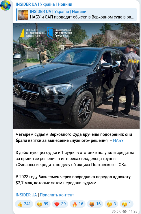 Скріншот Telegram-публікації