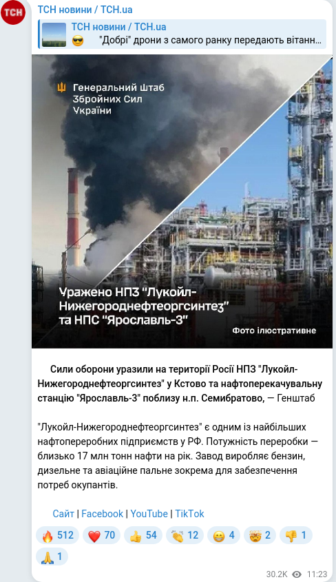 Скріншот Telegram-публікації