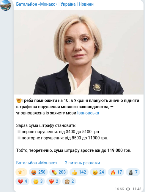 Скріншот Telegram-публікації
