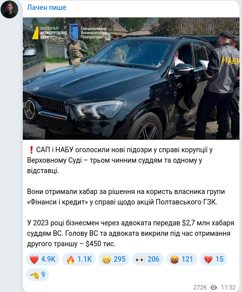 Скріншот Telegram-публікації