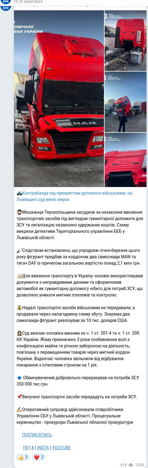 Скріншот Telegram-публікації